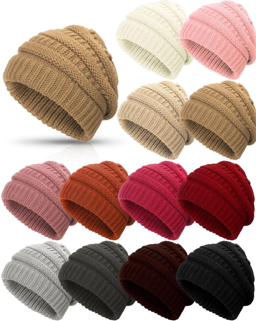 2597 12 Pcs Winter Beanies Warm Slouchy Hats Knit Caps Cold Weather Gifts